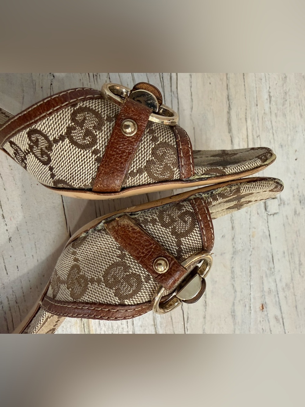 Women’s Gucci GG Bamboo fabric Sandals pumps size 8.5 - Picture 12 of 16